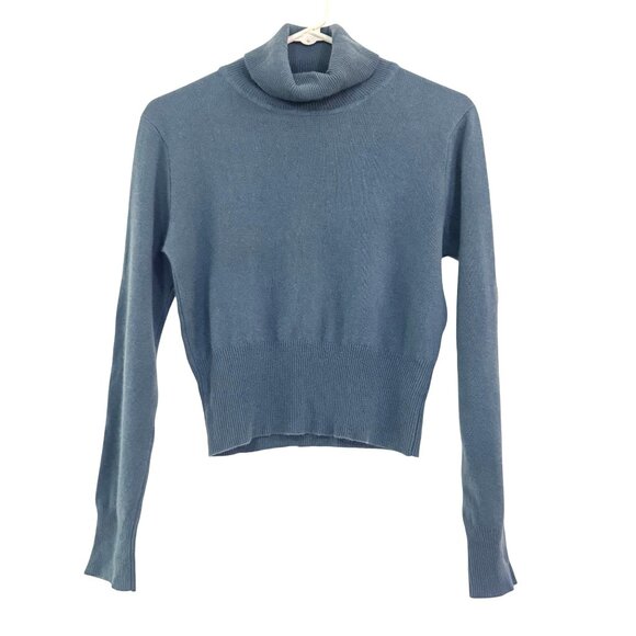 Vintage Cashmere Womens Air Force Blue Rib Cuff & Hem Long Sleeve Turtleneck XS - Picture 1 of 5